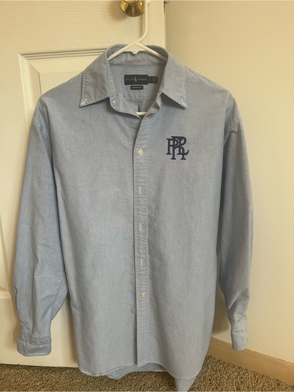 Ralph Lauren Light Blue Oxford Shirt with Navy Monogram